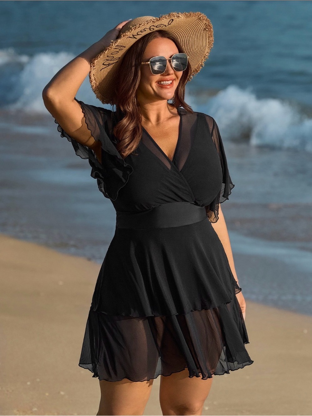 BloomChic Black Sheer Swim Dress